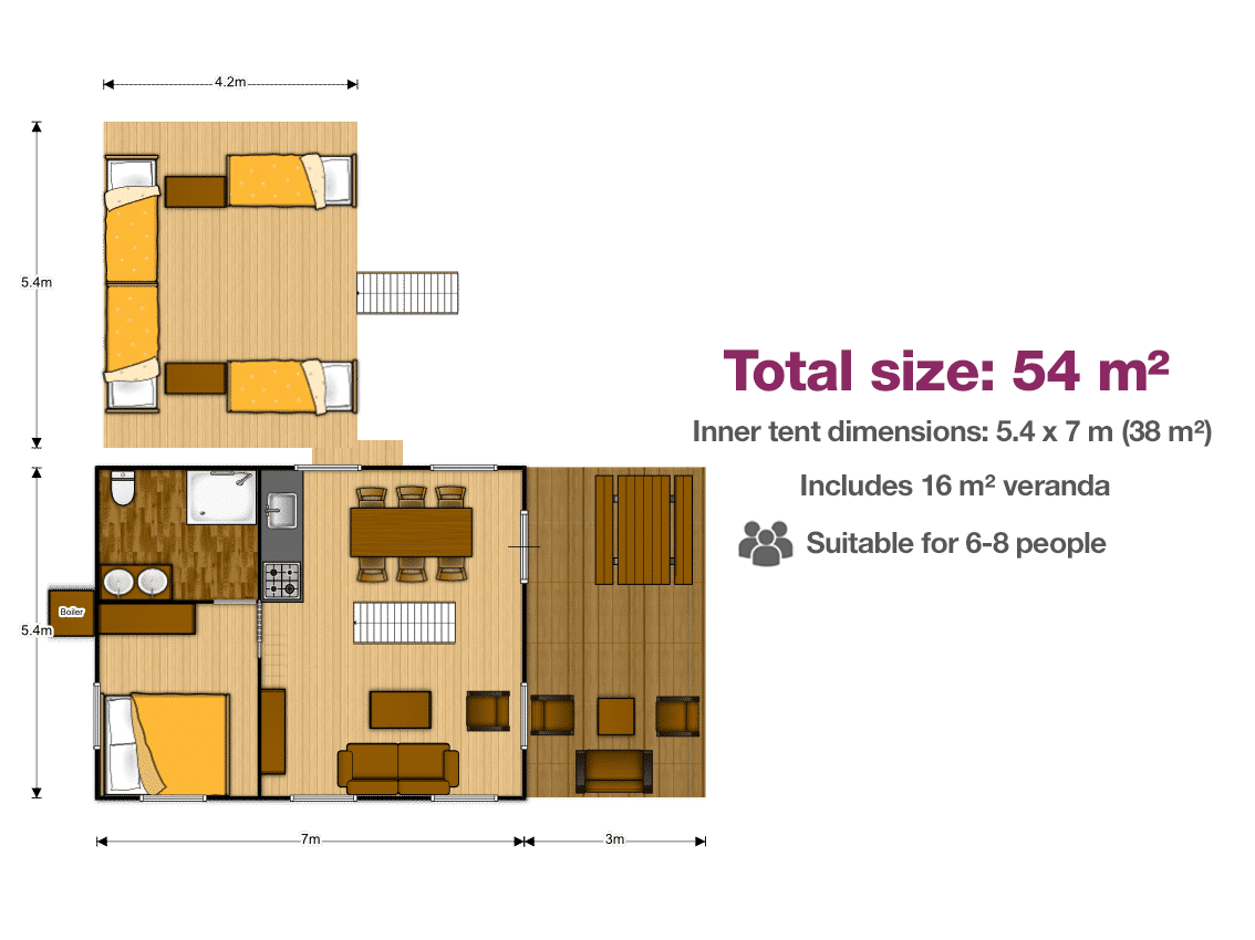 5.4x7 Grand safari tent floor plan