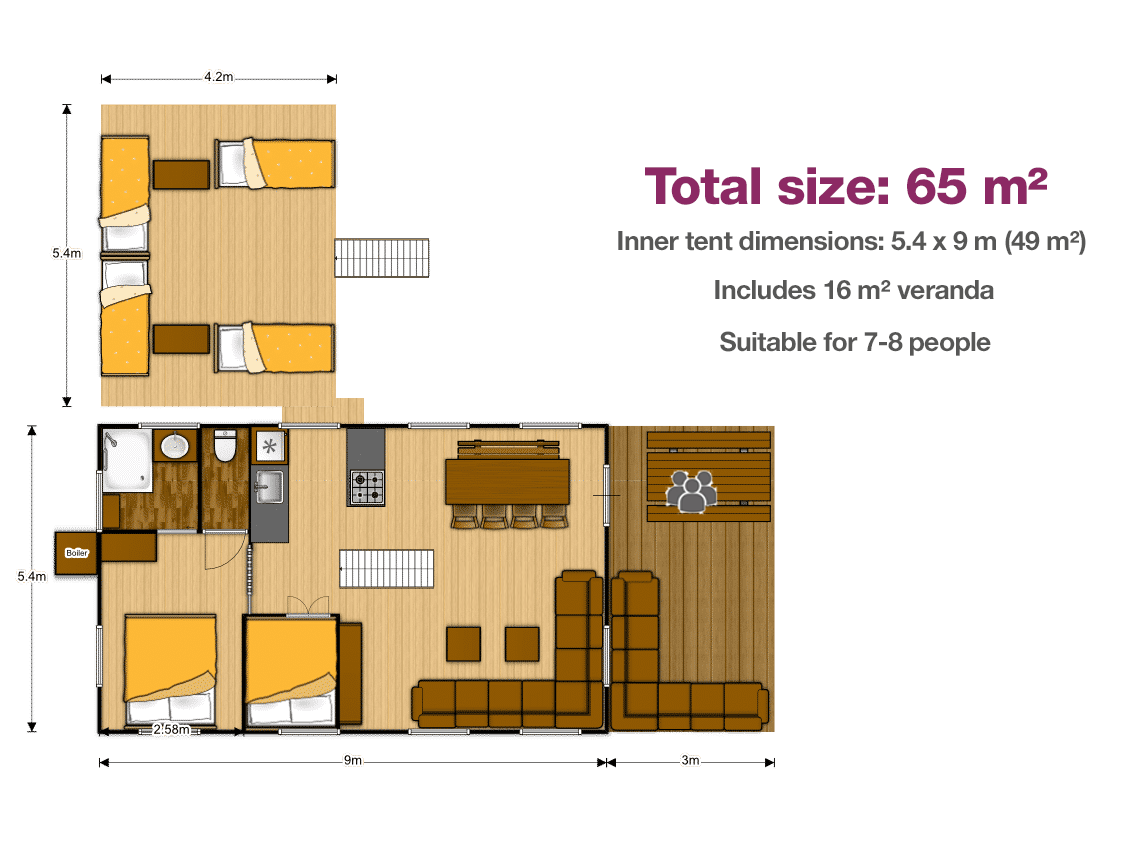 5.4x9 Grand safari tent floor plan